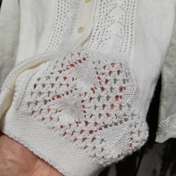 Vintage 60s Cardigan Sweater White Large 43" Bust Moonglow Buttons - Picture 6 of 12